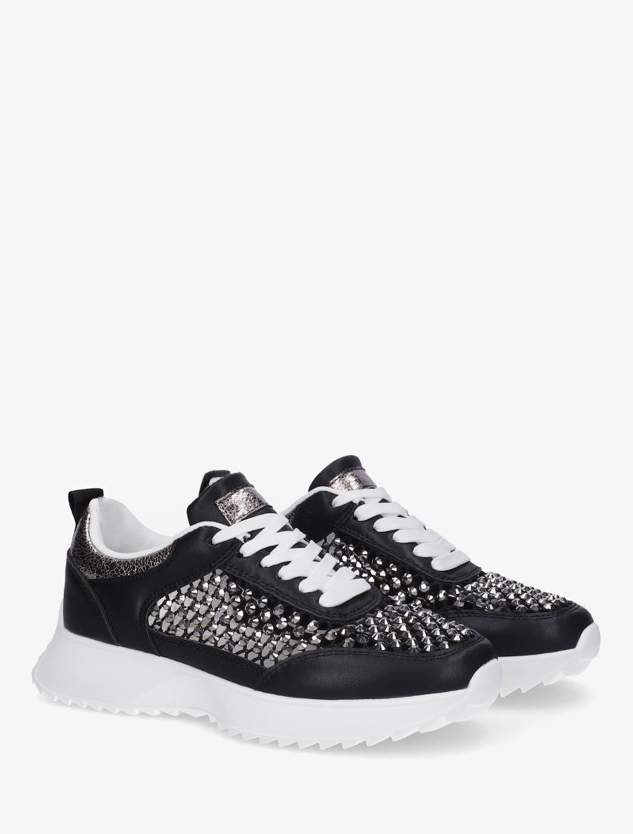 Sneakers ajourées à strass - Noir - 4