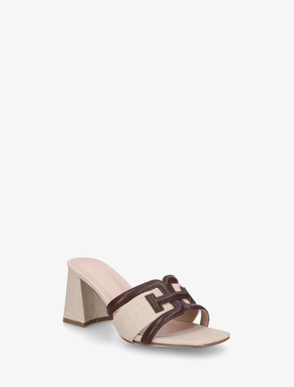 Mules en simili à bride fantaisie - Marron - 2