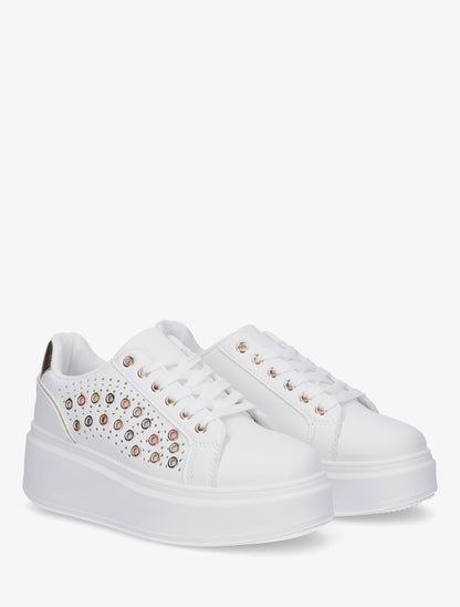 Baskets à semelle plateforme et oeillets - Or - 4