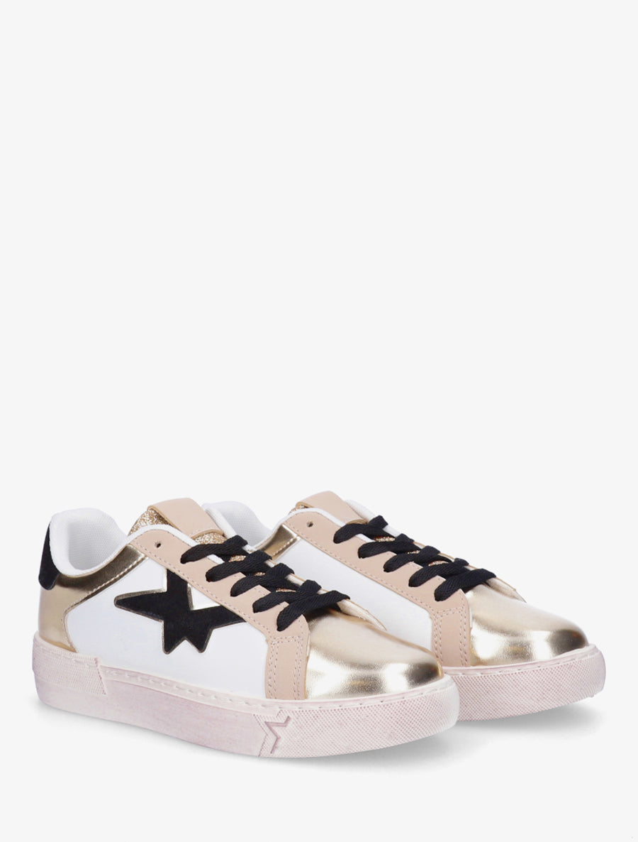 Sneakers en simili à motif étoile - Or - 4