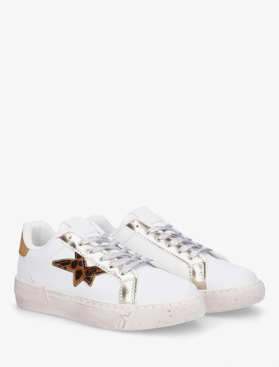 Sneakers en simili à motif étoile - Blanc - 4
