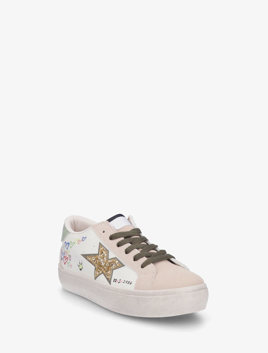 Sneakers floqués à semelle effet vintage - Vert - 2