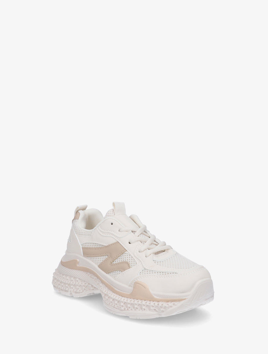 Baskets bi-matière à semelle texturée - Beige - 2