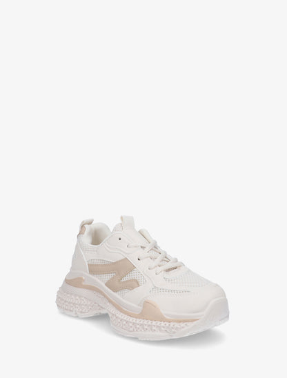 Baskets bi-matière à semelle texturée - Beige - 2