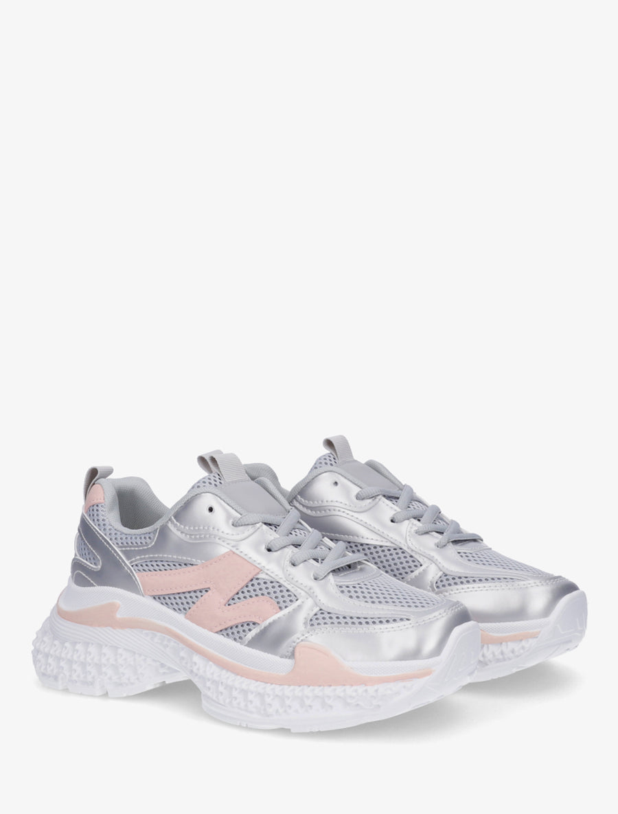 Baskets bi-matière à semelle texturée - Argent - 4