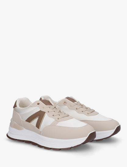 Baskets en simili et bandes contrastantes - Beige - 4