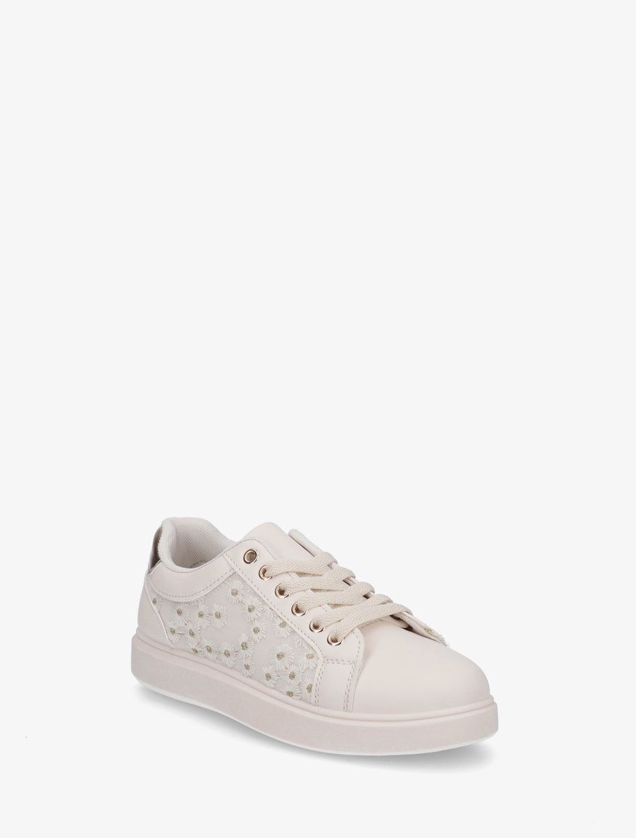 Baskets brodées à motif marguerite - Beige - 2
