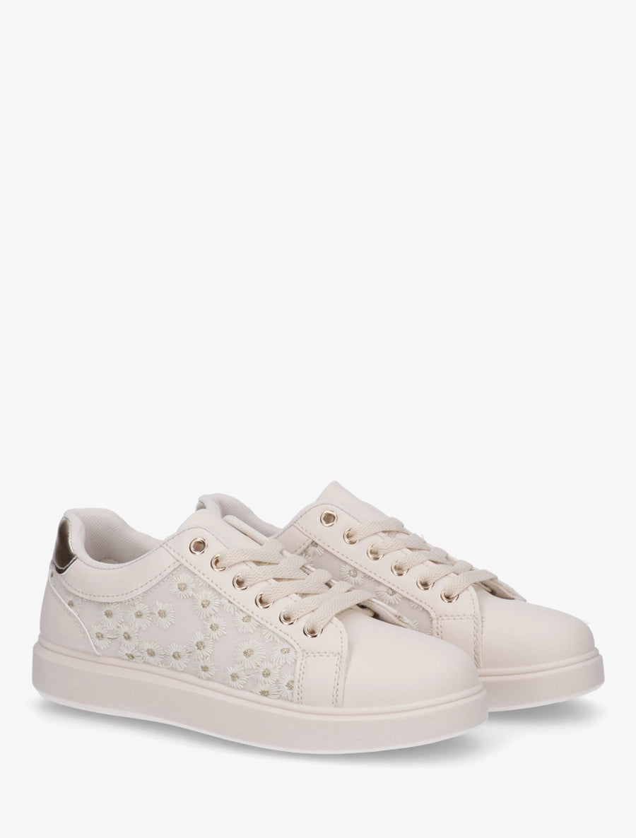 Baskets brodées à motif marguerite - Beige - 4