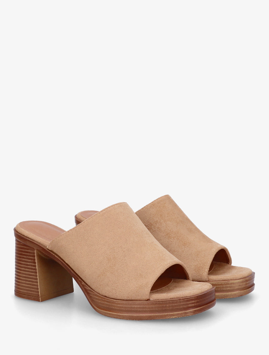 Mules en suédine à talon carré - Camel clair - 4