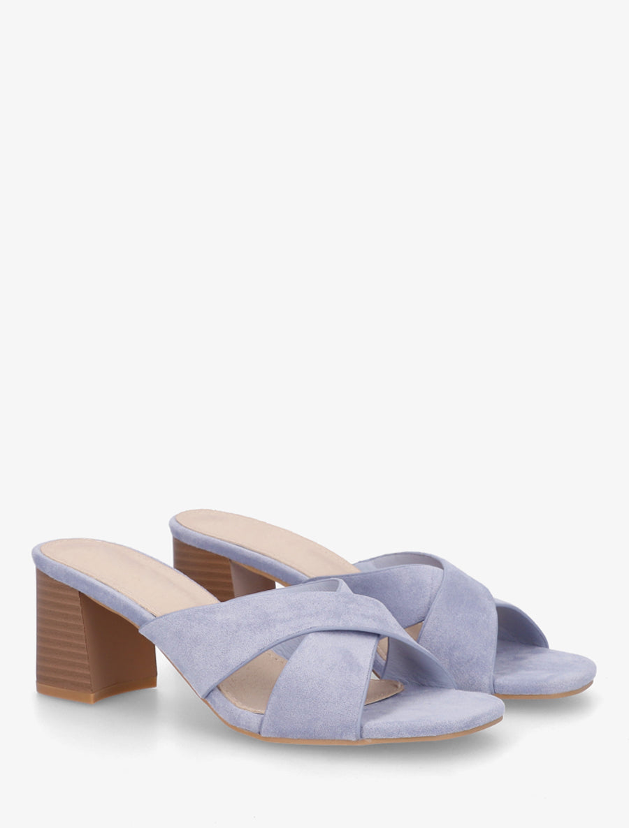 Mules croisées en suédine - Bleu gris - 4