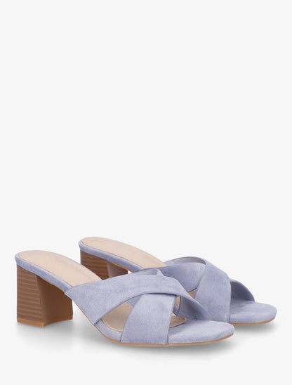 Mules croisées en suédine - Bleu gris - 4