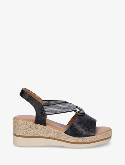 Sandales compensées en simili à enfiler - Noir - 1