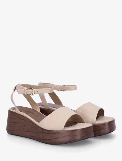 Sandales à semelle compensée effet bois - Taupe - 4