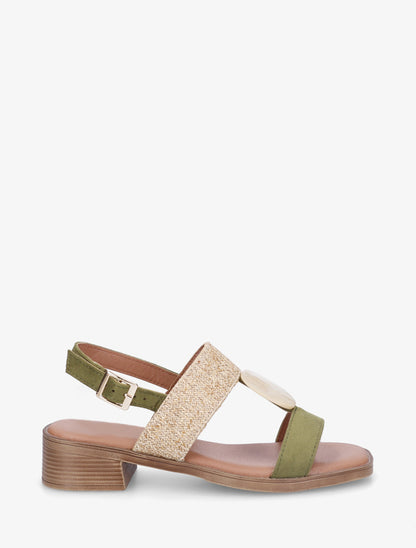 Sandales à empiècement bijou style pierre - Kaki - 1