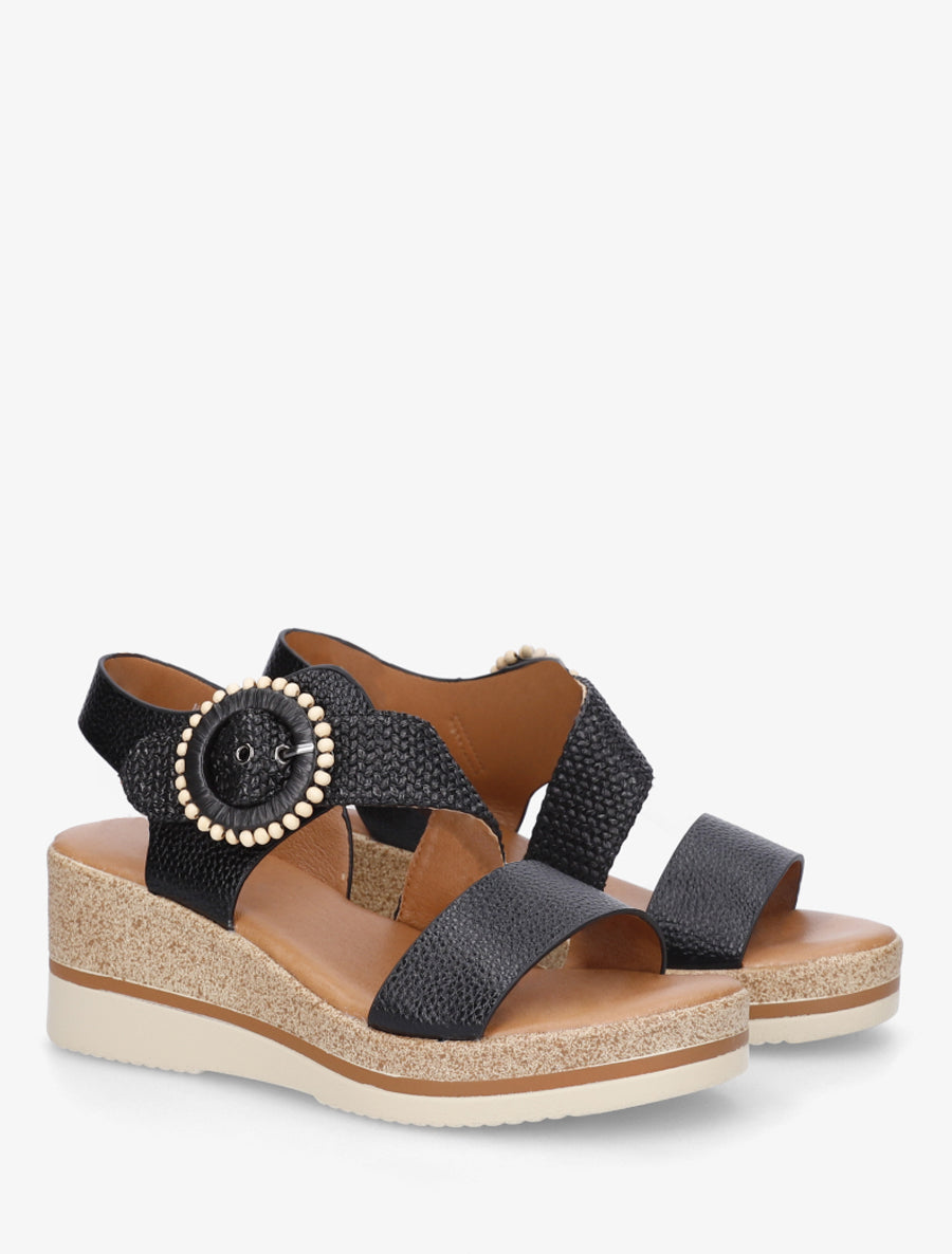 Sandales compensées à boucles stylisée - Noir - 4