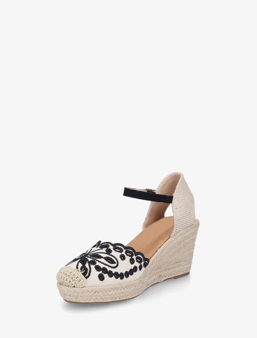 Sandales compensées à contrefort imprimé damier - Noir - 3