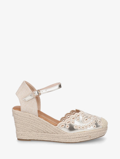 Sandales compensées à contrefort imprimé damier - Or - 1