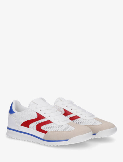 Baskets bimatière à empiècements zig-zag - Blanc/rouge - 4