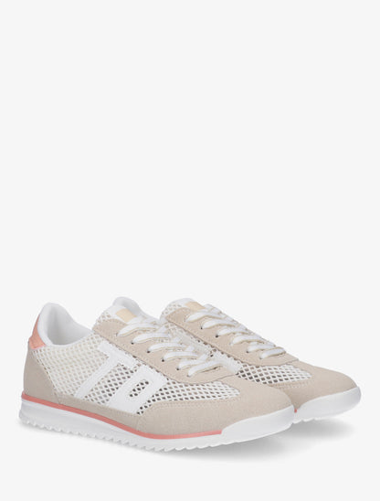 Sneakers bimatière floquées - Beige - 4