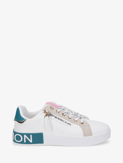 Baskets en simili à bande irisée et zip - Bleu canard - 1