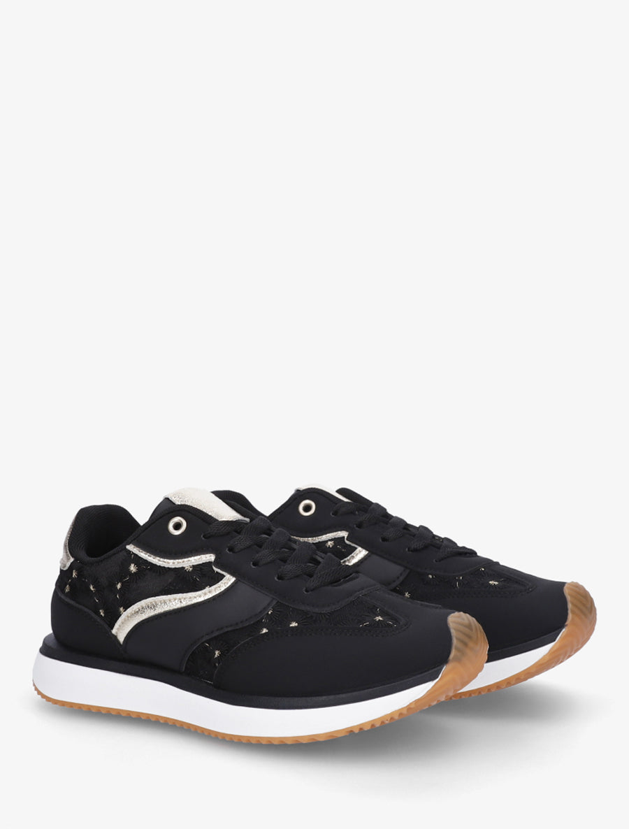 Sneakers en simili à motif pâquerettes - Noir - 4
