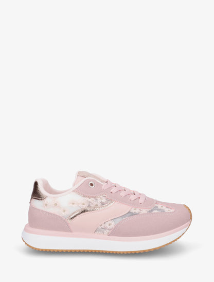 Sneakers en simili à motif pâquerettes - Rose - 1