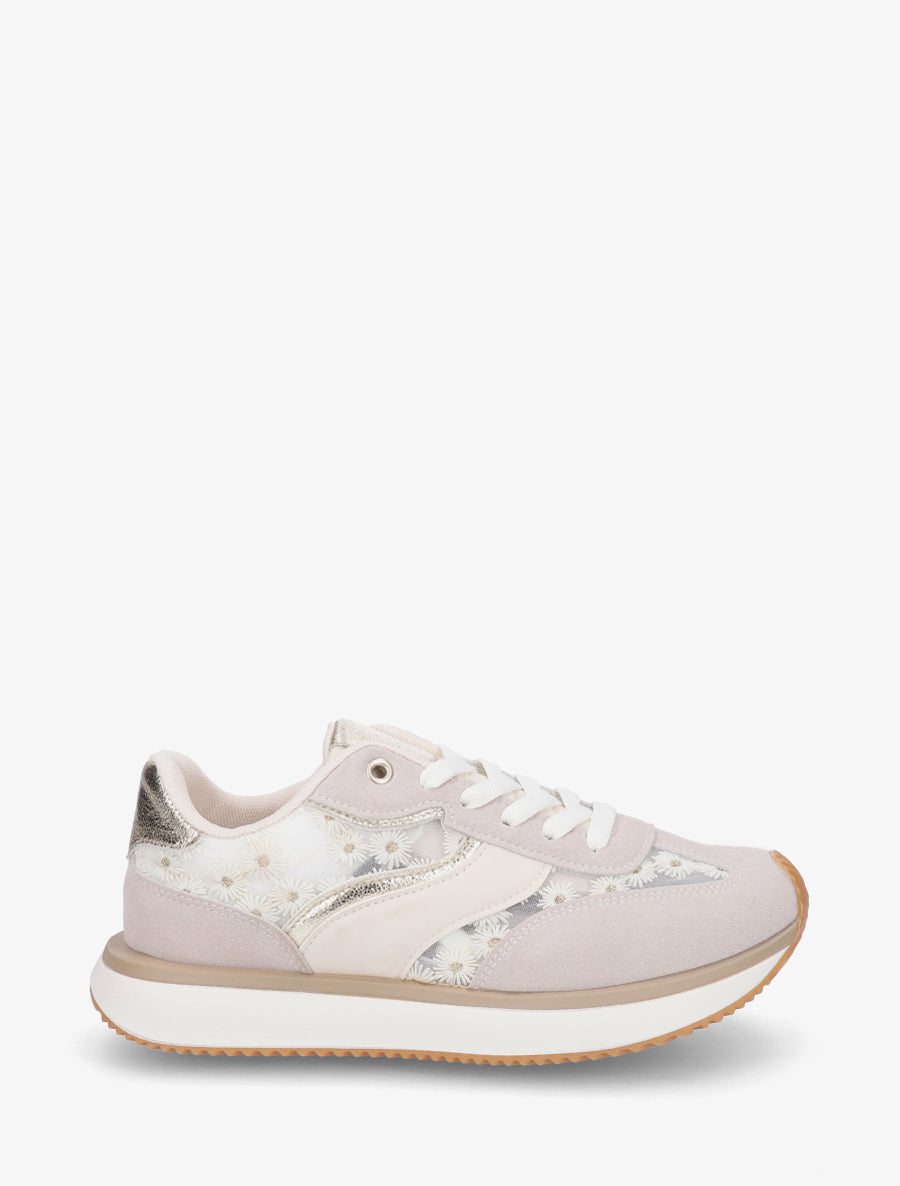 Sneakers en simili à motif pâquerettes - Or - 1