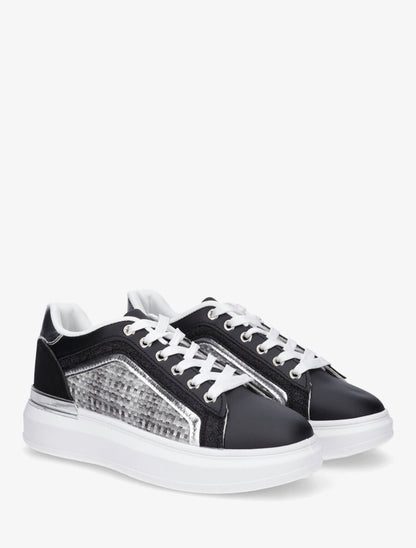 Baskets bi-matière à liseré pailleté - Noir - 4