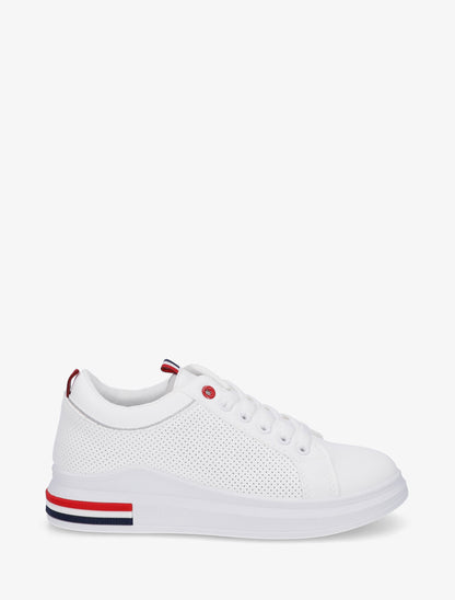 Sneakers piquetés en simili - Blanc - 1