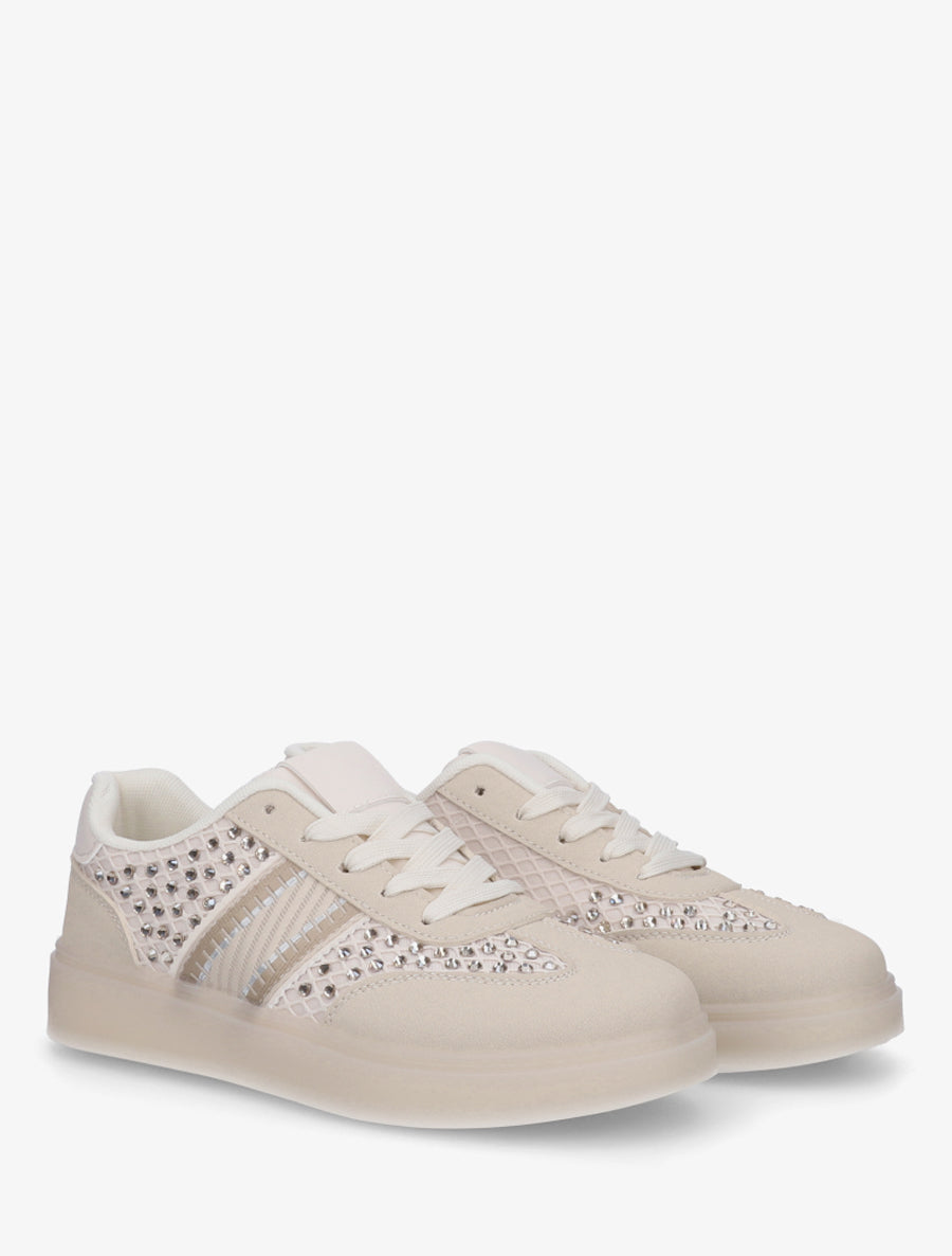 Sneakers strassées à semelle caoutchouc - Beige - 4