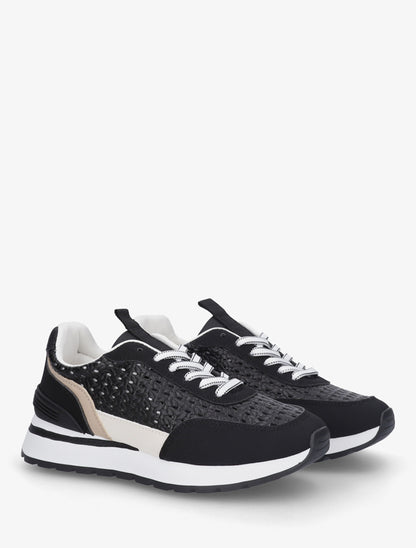 Sneakers à empiècement effet macramé - Noir - 4