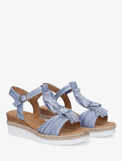 Sandales pailletées à franges en suédine - Bleu clair - 4