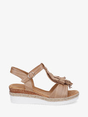 Sandales pailletées à franges en suédine - Camel - 1