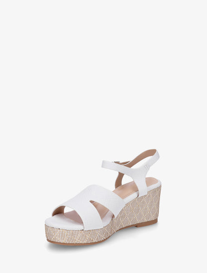 Sandales effet python à talon compensé - Blanc - 3