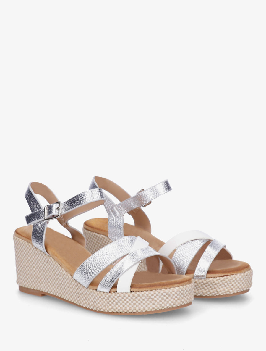 Sandales compensées effet python irisé - Argent - 4