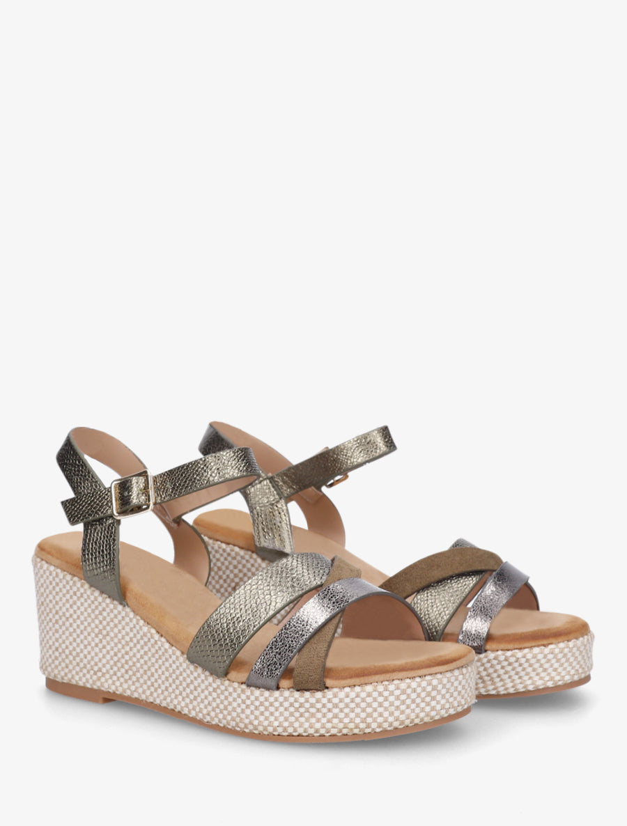 Sandales compensées effet python irisé - Kaki - 4