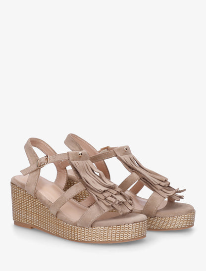 Sandales compensées à franges - Taupe - 4