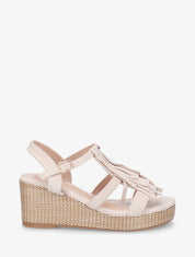 Sandales compensées à franges - Beige - 1