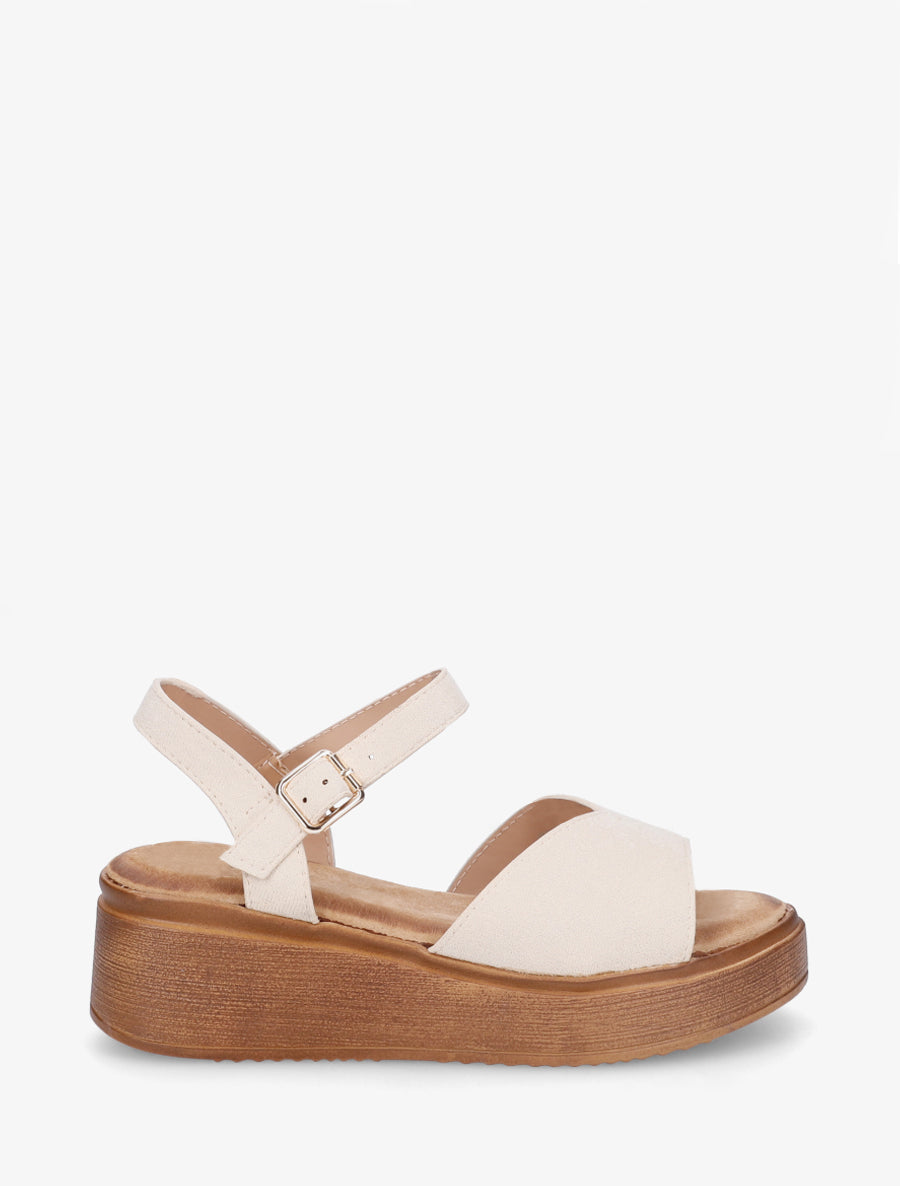 Sandales en suédine à bride en V - Beige - 1