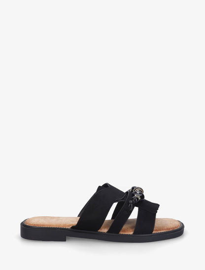 Mules en suédine à franges et perles - Noir - 1