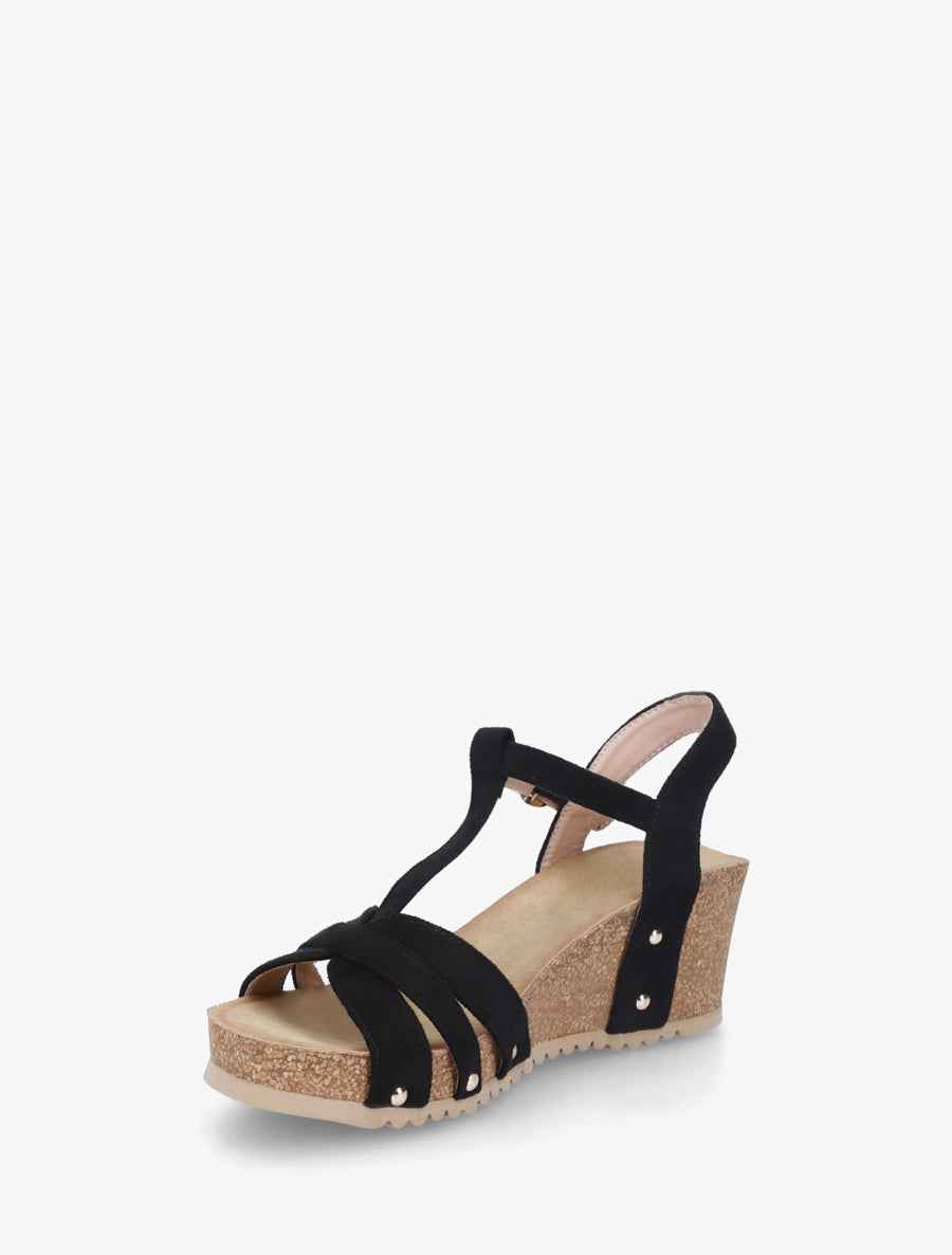 Sandales en suédine à bride en T - Noir - 3