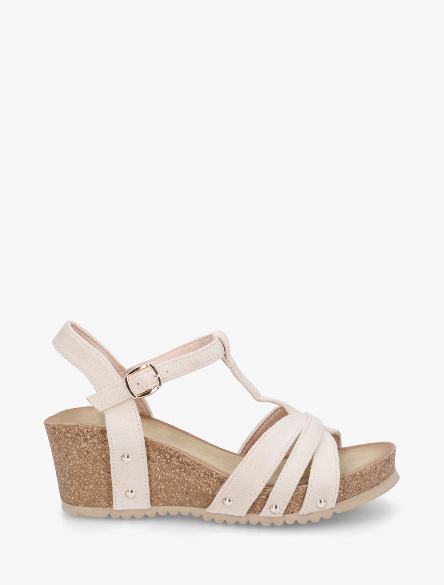 Sandales en suédine à bride en T - Beige - 1