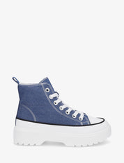 Baskets montantes en tissu à semelle crantée - Bleu - 1