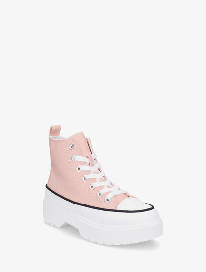 Baskets montantes en tissu à semelle crantée - Rose - 2