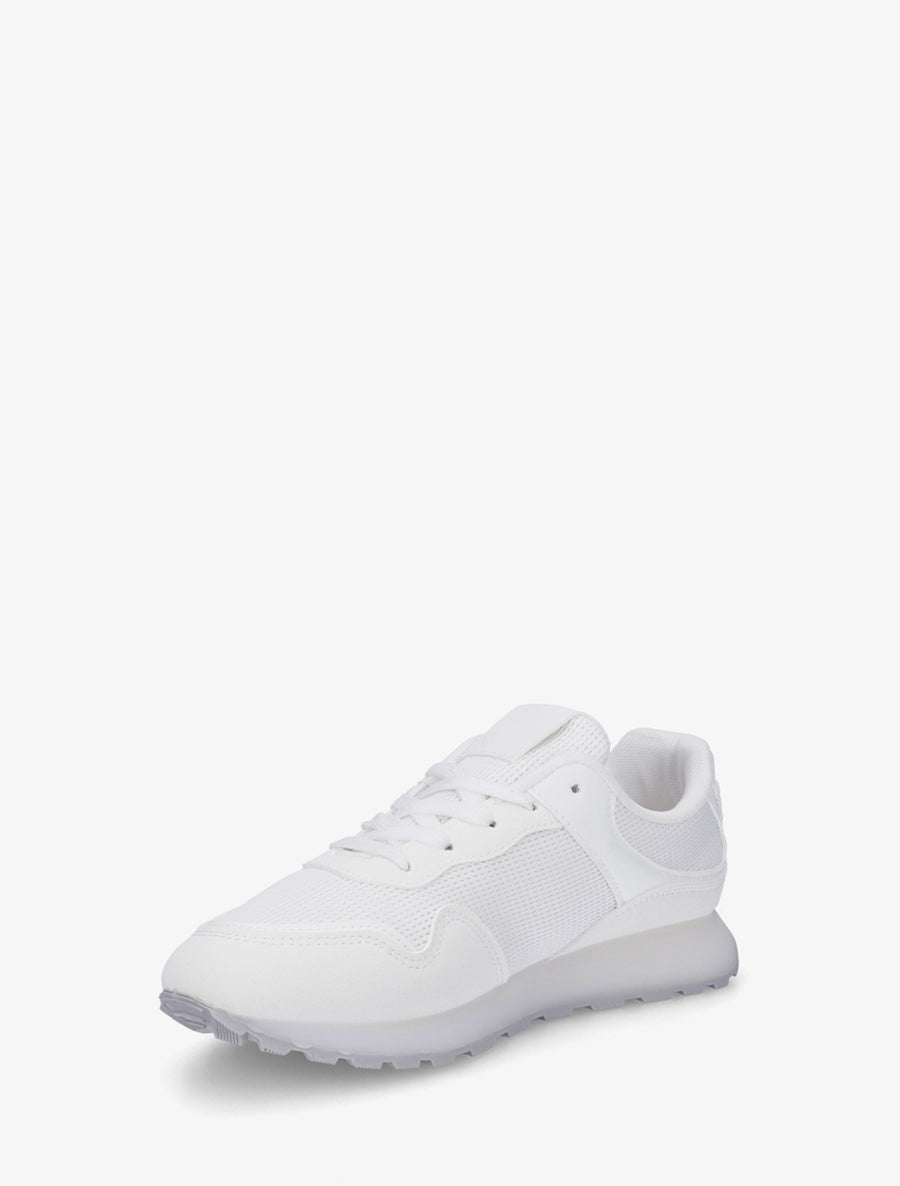 Sneakers bi-matière à semelle épaisse - Blanc - 3