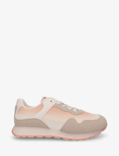 Sneakers bi-matière à semelle épaisse - Rose saumon - 1