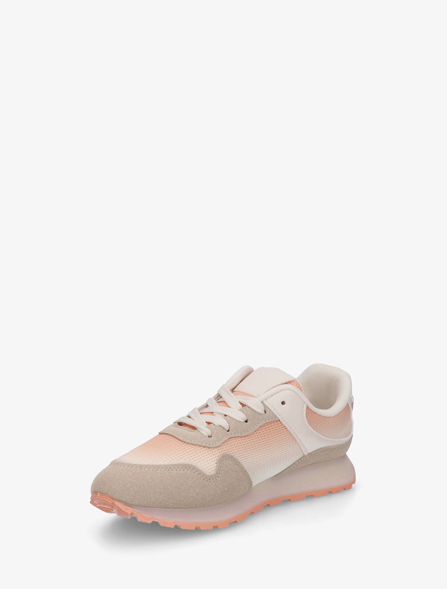 Sneakers bi-matière à semelle épaisse - Rose saumon - 3