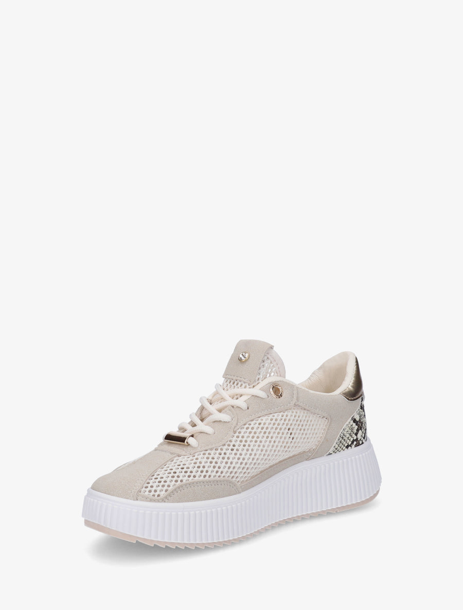 Baskets ajourées à strass et plateforme striée - Beige - 3
