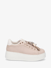 Sneakers en suédine à empiècement perles - Taupe - 1