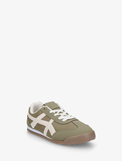 Baskets en tissu à empiècements simili - Kaki - 2